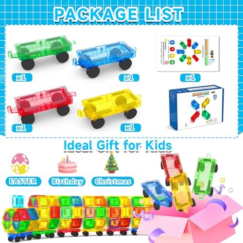 4 PCS Mini Magnetic Tiles Cars Construction Set, Magnetic Car Base - Image 4