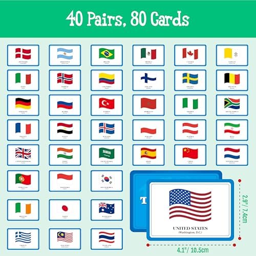 80 PCS Flags of The World Matching Game, A Fun & Fast Countries of The World Picture Memory Match Game, Educational Learning Toys Enhance Memory & Matching Skills for Kids Ages 3 and Up - Image 3