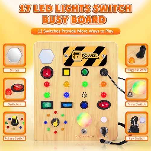 TINTECUSA Busy Board with LED Light, Wooden Sensory Toys for Toddler, Montessori Music Toy for Airplane, Travel Activity Educational Learning Autism Toys, Birthday Boys Girls Gifts - Image 2