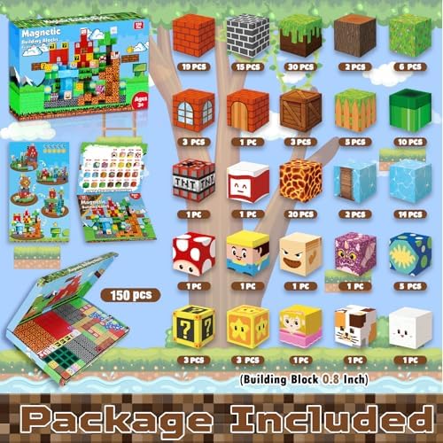 ToyUnited Magnetic Blocks-150 PCS Build Adventure Game Castle World Set - Magnetic Building Cubes Stacking, STEM Montessori Sensory Toys for Kids Boys Girls Ages 3+ Birthday Gifts - Image 2