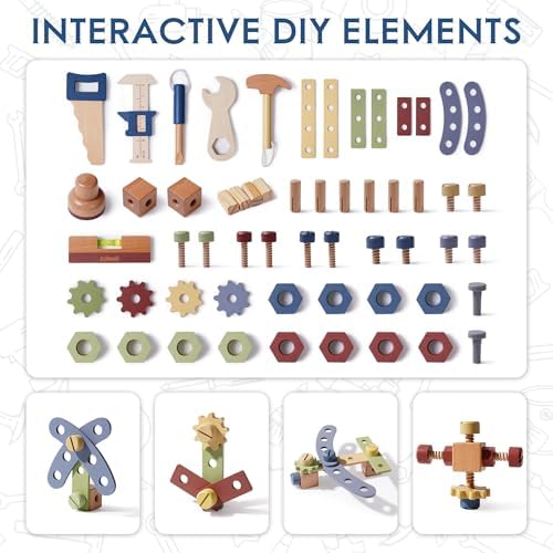 ROBUD Wooden Toy Workbench, Large Kid's Wooden Play Tool - Image 4