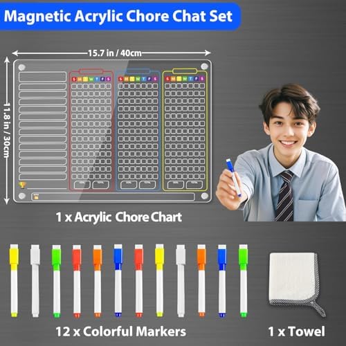 PigPotParty Acrylic Magnetic Chore Chart for Multiple Kids, Large 16x12 in - Image 6