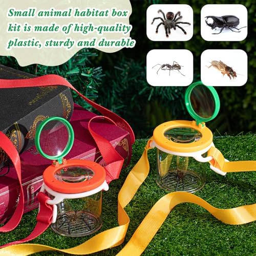 2 Pieces Magnifying Insect Box Bug Viewer with Magnifier Bug Cage Insect Bug Jar Critter Insect Container with Adjustable Straps for Science Nature Exploration Tool Specimen Viewer for Kids - Image 5