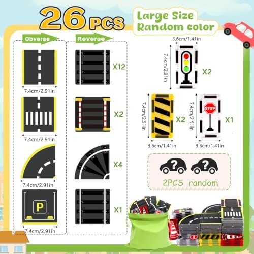 Magnetic Tiles Road Set, 26Pcs Large Double Sided Magnetic Blocks with Pullback Cars & Traffic Signs, STEM Toys for Kids Ages 4-8, Creative Gifts for 3+ Years Old Boys Girls - Image 6