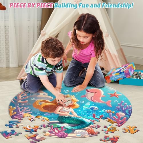 Floor Puzzles for Kids Ages 3-5, 70 Piece Jumbo Mermaid & World Map Puzzles - Image 6