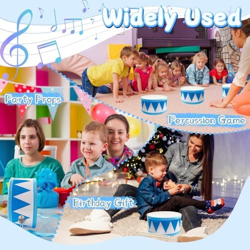 Kids Drum Set,8 Inch Wooden Drum Toys,Educational Baby Musical Toy with an Adjustable Strap and 2 Drumsticks,Sensory Musical Instrument Toys for Toddler,Kids,Boys & Girls - Image 5
