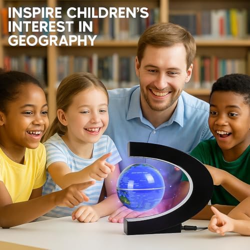 Magnetic Levitation Floating Rotating World Globe with LED Light - C Shape Anti Gravity Levitating Globe for Desk Office Decor, STEM Educational Map, Unique Tech Gift for Men Kids Boss, 3.5 Inches - Image 3