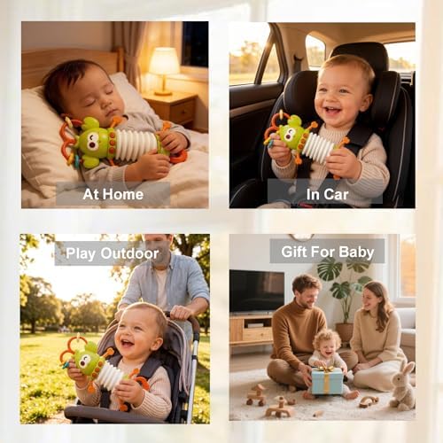 Montessori Sensory Toy, Musical Toys for Toddlers 1-3, Toddler Teething Relief, Lobster Baby Accordion Silicone Pulling Toy Rattles for Babies 6-12 Months - Image 3