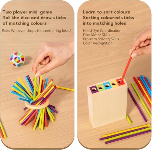 Montessori Game Wooden Board Game, 40 Colorful Wooden Sticks Dice Game Math Educational Toys for 3 4 5 6 Years Old,Math Educational, Fine Motor Skill Toy for Girls Boys, Gift for Kids - Image 6