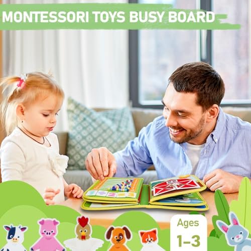 Montessori Busy Book for Toddlers 1-3, 20-in-1 Quiet Book with Bonus Animal Finger Puppets, Sensory Travel Activity Book for Toddlers, Educational Toy for Fine Motor Skills & Early Learning - Image 3