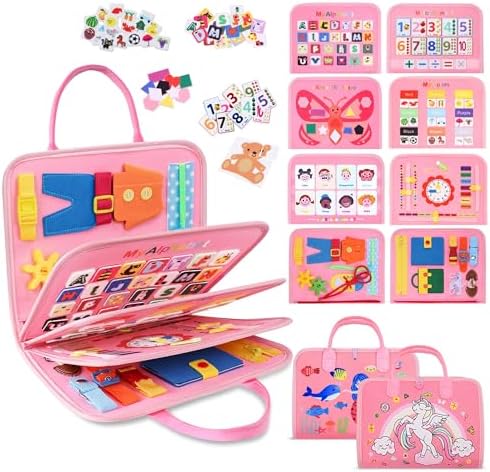 GONINO Toddlers Busy Book for 1-3 Year Old Girls, Montessori Busy Board by GONINO