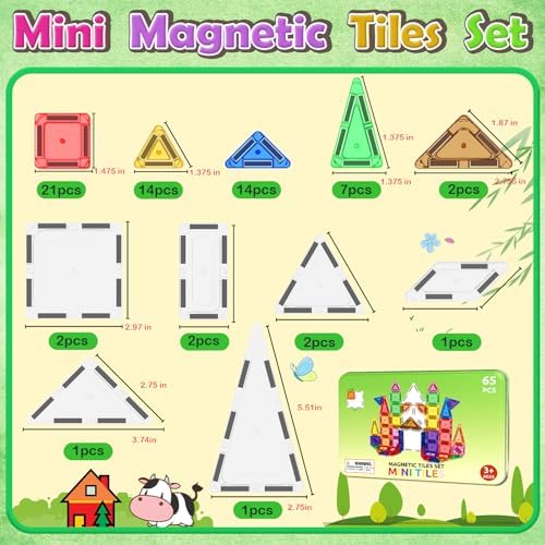 ORZbb 65PCS Mini Magnetic Tiles Toddler Travel Essentials Set with Case, Magnetic Building Blocks Sensory Montessori Preschool Learning Toys Gifts for 3-8 Year Old Boys Girls - Image 2