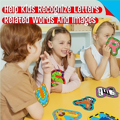 SpriteGru 26PCS Kids Lacing Cards, 26 Double Sided Uppercase Sewing Cards with 26 Colorful Laces, Imagination Development Lacing Toys Games for Children Educational and Learning Activity - Image 5