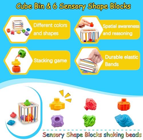 Baby Toys 0-6-12 Months,Montessori Toys for babise 0-6-12-18 Months,Incl Pull String Toy & Shape Sorter & Stacking Building Block & Manhattan ball & Baby Blocks，montessori baby toys for 1 + year - Image 3