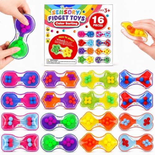 Sensory Fidget Toys Bulk for Kids: 16 Pack Quiet Color Sorting Sensory Toys by ZaxiDeel