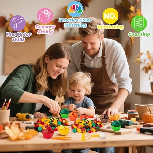 EZdhuawuse Fall Sensory Bin Fillers Toys- 267Pcs Thanksgiving Gifts Fine Sorting Stacking Motor Toys for Kids, Autumn Glitter Felt Maple Leaf Pumpkin Sorting Activity for Preschool Early Development - Image 6