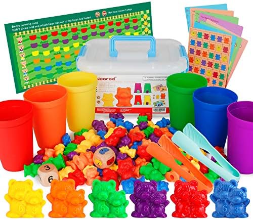 NEOROD Counting Bears - 90 Pcs Color Sorting Toys for Toddlers 1-3 & Preschool Learning Toys with Stacking Cups,Math Manipulatives with 2 Tweezers, 2 Dices, 12 Activity Cards & Storage Container by NeorodDirect