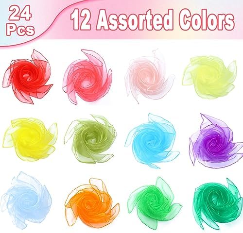 CCINEE 24Pcs Dance Scarves for Kids Play Dancing Music Scarfs Movement Square Juggling Silk Tricks Scarves Rhythm Band Scarfs for Children Movement(12 Colors) - Image 2