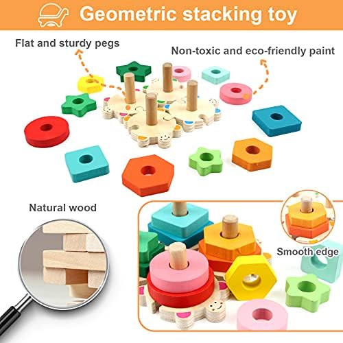 WOOD CITY Montessori Wooden Stacking Toy for Toddlers, Detachable Turtle Shape Sorter with Color & Size Recognition, Early Learning Educational Gift Develops Hand-Eye Coordination & Spatial Awareness - Image 5