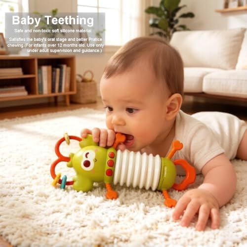 Montessori Sensory Toy, Musical Toys for Toddlers 1-3, Toddler Teething Relief, Lobster Baby Accordion Silicone Pulling Toy Rattles for Babies 6-12 Months - Image 4