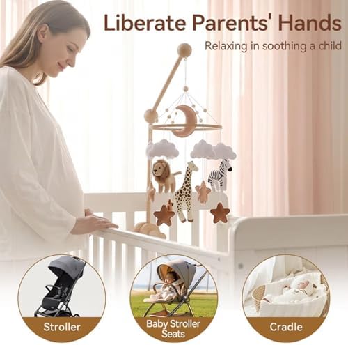 Wooden Bed Bell Crib Mobile with Music Box – Soft Felt Cartoon Bear Hanging Rattle Toy for Nursery Decor, Handcrafted Montessori-Inspired Crib Mobile (3D Animals) - Image 4