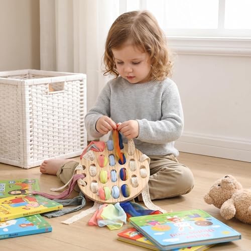 Eray Montessori Wooden Lacing Board for Toddlers 3+, Open-Ended Weaving Board with Play Silks, Threading & Lacing Toy, Fine Motor Skills, Loose Parts Play, Preschool Learning Gift - Image 2
