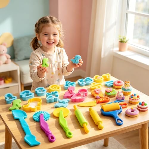 Dough Tools Sets for Kids Ages 3-8, 30 Pcs Playdough Tools Set Accessories Toys Includes Cutters Roller, Rolling Pins, Safety Scissors, Plastic Knife, Plastic Rollers - Image 6