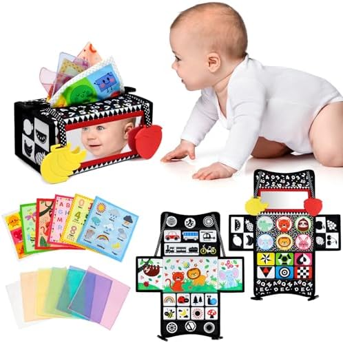 Dr.Rapeti 3in1 Tissue Box Toy, Tummy Time Mirror Toy, High Contrast Toy by DrRapeti