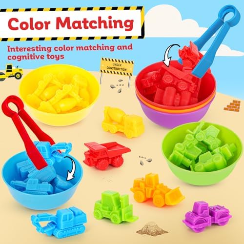 Counting Construction Vehicles Color Sorting Matching Games for Kids 3-5, Preschool Educational Learning Fine Motor Counting Transportation Matching Classroom Sensory Table Toys for Boys Girls - Image 3