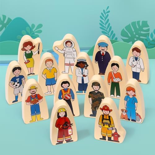 Atoylink 36Pcs Wooden Community Helpers Pretend Play Toys for Kids 3 4 5 6 Year Old, Wooden People Figures Blocks Occupations Dress up Toddlers Preschool Learning Toys Boys Girls Birthday Gifts - Image 2