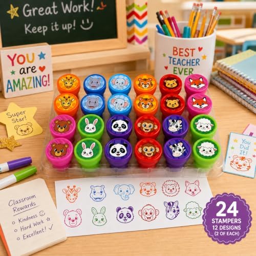Cinrobiye 24 Pcs Animal Stampers for Kids, Pre-Inked Safari Zoo Party Favor Set, Animal Theme Birthday Party Supplies, Classroom Rewards, Goody Bags, Piñata Fillers - Image 6