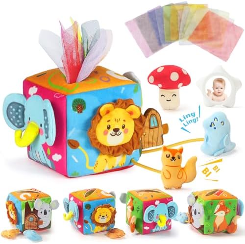 URMYWO Baby Tissue Box Toy, Montessori Sensory Toys 6-12 Months with Crinkle Paper & Scarves, Fine Motor Skills, Valentine's Day Easter Basket Stuffers, Gifts for Infants 6 9 12 18 Months Old by URMYWO