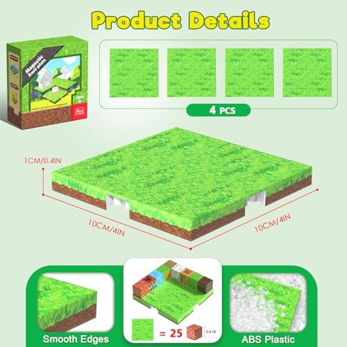 4PCS Magnetic Blocks Base Plates for Kids, 4" x 4" Strong Grip Base (Grass) - Image 3