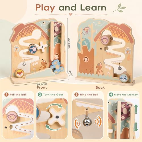 Lewo Montessori Busy Board, Wooden Sensory Activity Toys for Toddlers 3 4 5 (Monkeys) - Image 3