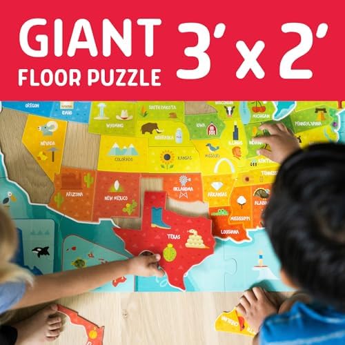Chuckle & Roar USA Map Floor Puzzles for Kids Ages 4-6, Educational Toys - Image 4