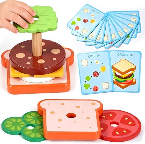 LovesTown Wooden Sandwich Stacking Toys, with Cards by Lovestown