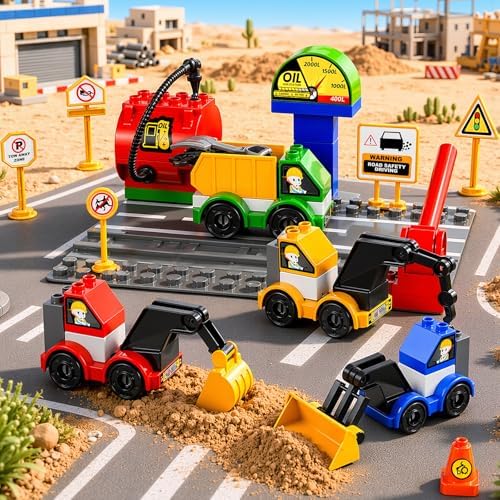 Toddlers Car Building Blocks Set, 72 Pcs Large Building Blocks, STEM Construction Toys Include Excavator,Bulldozer,Dump Truck,Road Traffic,Signs,Toys for 3 4 5 4 7 8 Year Old Boys Girls - Image 2
