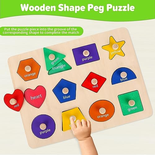 Jumlys Montessori Toys for Toddlers 1, 2, 3 Year Old, Wooden Shape Learning Puzzles for Baby 12-18-24 Months, Early Educational Toys, Perfect Christmas Birthday Gifts for Boys & Girls Age 1-3 - Image 2