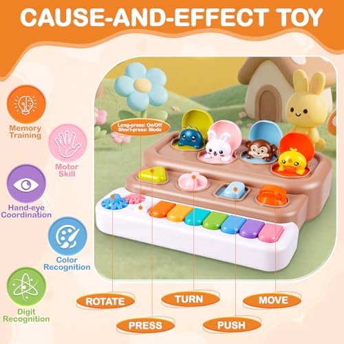 Mini Interactive Pop Up Animal Toy with Piano Keys, Music & Lights, Montessori Cause and Effect Toys for 3+ Year Old, STEM Fine Motor Skills Baby Toy for Infants 6-12 Months, Toddler Birthday Gift - Image 4