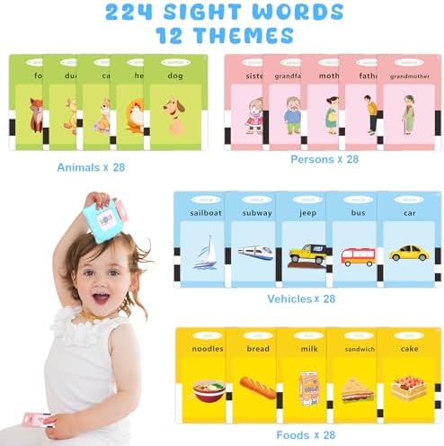 Toddler Talking Flash Cards for 1 2 3 4 5 Year Old Boys and Girls - Language Sensory Learning Device with 224 Sight Words - Montessori,Pocket Speech Therapy,Autism Toys,Christmas Birthday Gift - Blue - Image 6