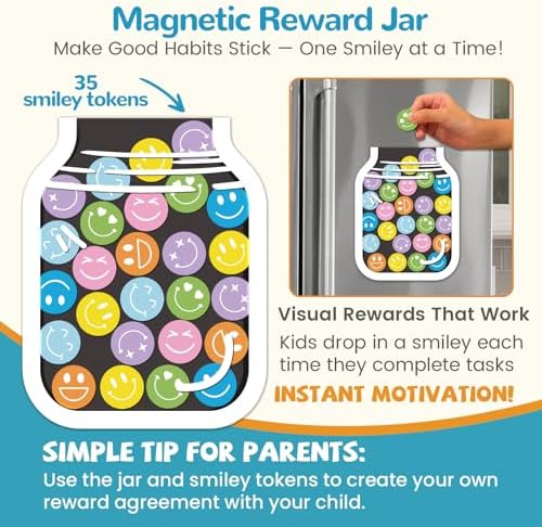 JJPRO Magnetic Bedtime/Morning/Daily Routine Chart for Kids with Reward Jar-Bedtime Checklist Toddler Reward Jar,Magnetic Chore Chart for Kids,Daily Routine Reward Chart -Outer Space - Image 3