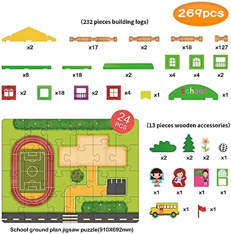Wondertoys 269 Pieces Real Wood Logs Set Ages 3+, Classic Building Log Gift Set for Boys/Girls– Creative Construction Engineering - Top Blocks Game Kit - Preschool Education Toy - Image 4