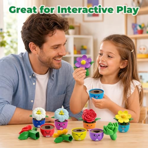 Montessori Flower Garden Building Toy for Girls & Boy, Toddler Gardening Set with 10 Shape & Number Flowers, Preschool Learning Matching & Stacking Game, Sensory Toys Gifts for 1 2 3 Year Old - Image 2