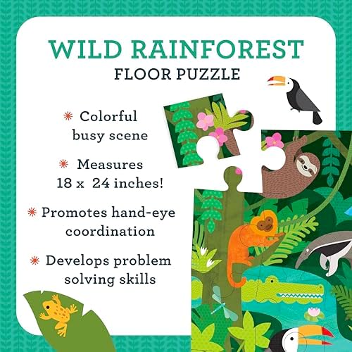Petit Collage Floor Puzzle, Wild Rainforest, 24-Pieces – Large Puzzle for Kids, Completed Rainforest Puzzle Measures 18” x 24” – Makes a Great Gift Idea for Ages 3+ - Image 4
