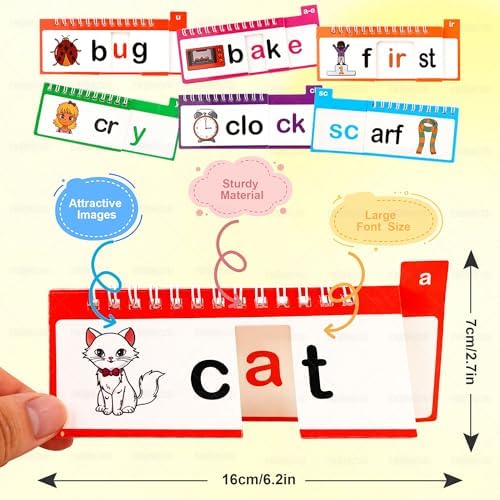 Phonics Flash Cards, Word Family Build Book with 40 Read and Rhyme Flip Books, Learn to Read Sight Words, Kindergarten Reading Games, Preschool Homeschool Educational Learning Activities - Image 3