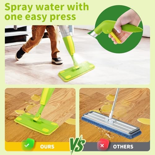 Kids Spray Mop,Toddler Mop Cleaning Set, Real Working Mini Mop & Kids Broom Dustpan Set, Housekeeping Pretend Play Toy, Montessori Kid Cleaning Toy Set Includes Organizer Clip -Green - Image 3