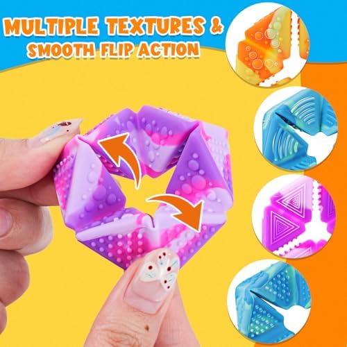 KLT Fidget Sensory Toys for Kids: 3 Pack Textured Flip Toys - Quiet Small Fidgets for Classroom Focus - Stress Relief Toys for Autism & ADHD Calm Down - Image 2