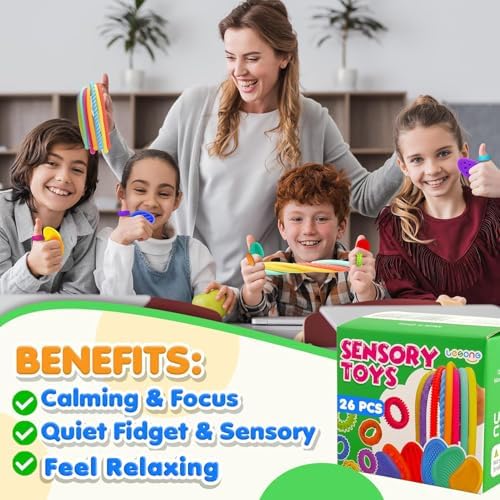 Fidget Sensory Toys for Kids: 26 Pack Quiet Squishy Fidgets for Classroom Students Prizes- Textured Soft Fidget Rings Stretchy Strings for Autism - Office Desk Toddler Travel Fidget Box,Easter Gifts - Image 3