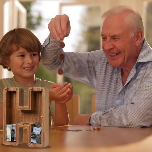 Personalized 12" Extra Large Wooden Letter Piggy Bank for Kids Boys Girls, (Laser Engraved Name) Custom Initial Letter Shape Piggy Bank, Alphabet Coin Bank Grandchildren Birthday - Image 6