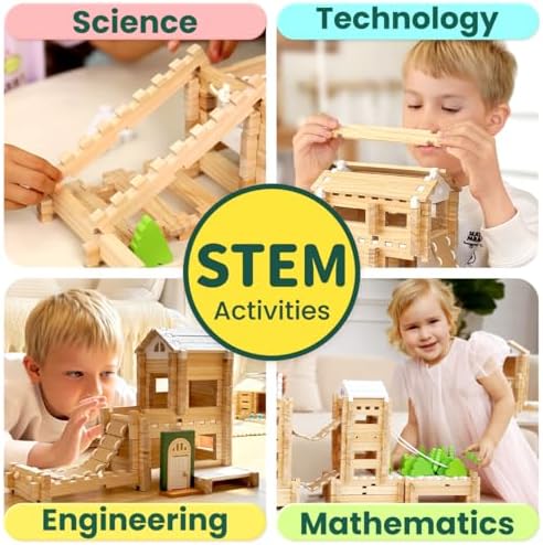 Jovi-mindly＆Notchies 107 Pcs STEM Wooden Blocks Toys with Door＆Windows|Learning Building Blocks Toy for Kids Ages 4-8 Boys and Girls|Classic Old Fashioned Toys Gifts for Birthday - Image 4